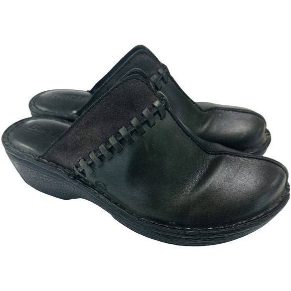 Born Women's Ellendale Leather Slip on Green Clogs Mules Dark Green Black 7 - Picture 1 of 9